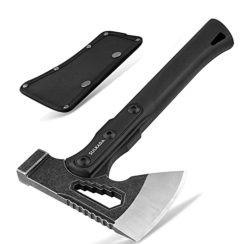 SULKADA Camping Hatchet, 10.5 Inch Survival Axe,Stainless-Steel Blade,Fiberglass Shock Reduction Handle with Anti-Slip Grip, for Chopping Wood,Gardening and Outdoor Survival,Gift for Dad Men - Image 2