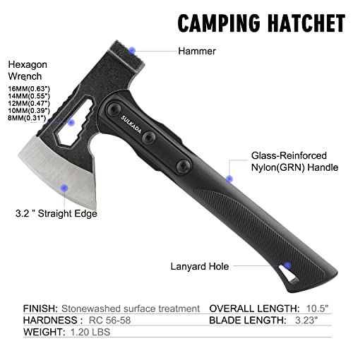 SULKADA Camping Hatchet, 10.5 Inch Survival Axe,Stainless-Steel Blade,Fiberglass Shock Reduction Handle with Anti-Slip Grip, for Chopping Wood,Gardening and Outdoor Survival,Gift for Dad Men - Image 3