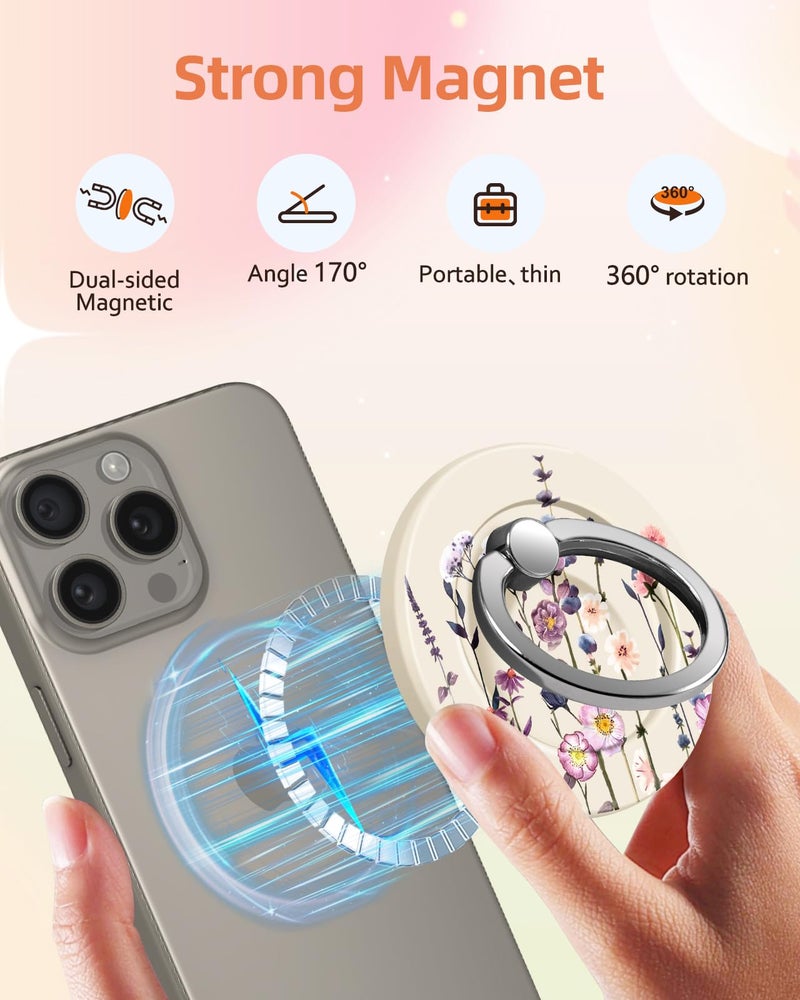 Lotadilo for Magnetic Phone Ring Holder Compatible with MagSafe for Women Girls - Cute Purple Flower Magnet Phone Grip Ring Stand Kickstand for iPhone 17/16 Pro Max/16 Pro/16/15/14/13/12 Series - Image 2