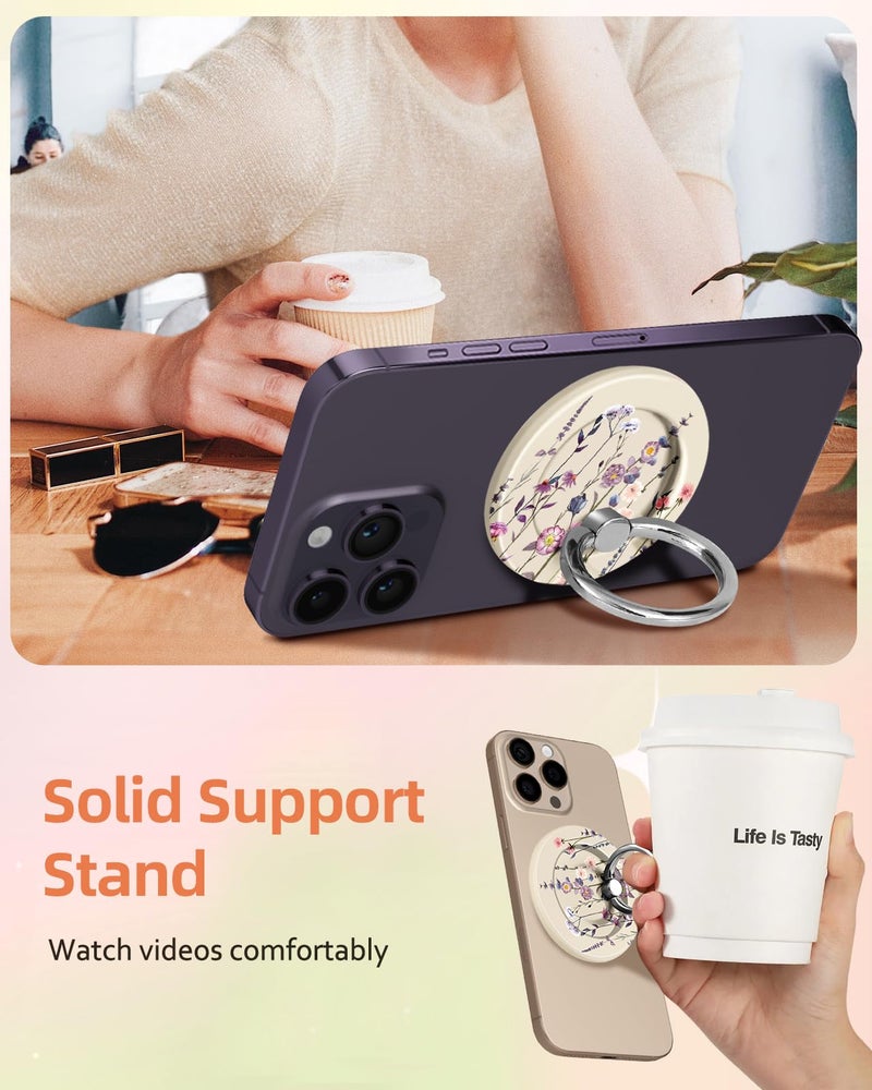 Lotadilo for Magnetic Phone Ring Holder Compatible with MagSafe for Women Girls - Cute Purple Flower Magnet Phone Grip Ring Stand Kickstand for iPhone 17/16 Pro Max/16 Pro/16/15/14/13/12 Series - Image 3