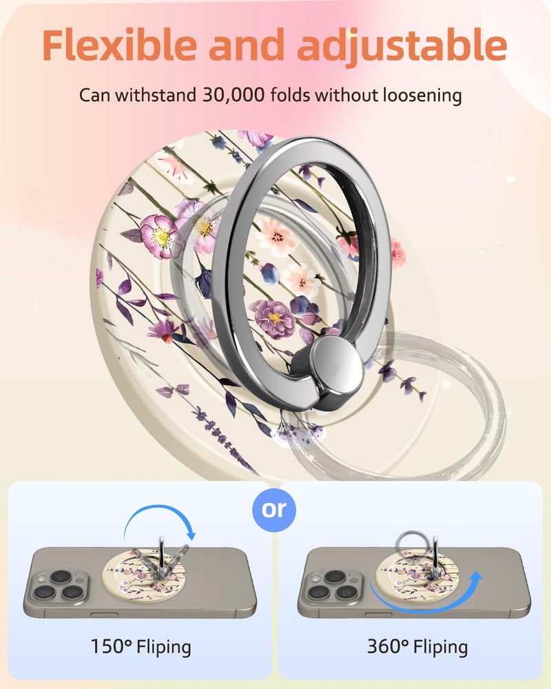 Lotadilo for Magnetic Phone Ring Holder Compatible with MagSafe for Women Girls - Cute Purple Flower Magnet Phone Grip Ring Stand Kickstand for iPhone 17/16 Pro Max/16 Pro/16/15/14/13/12 Series - Image 4