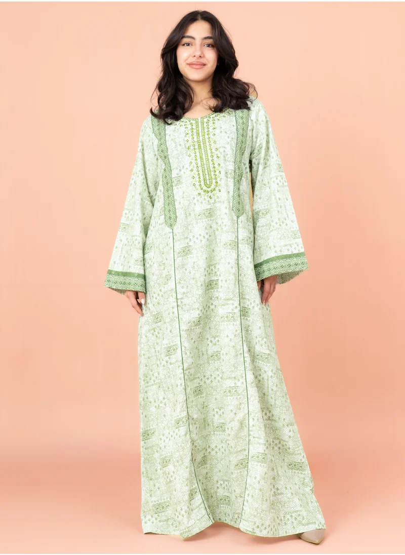 اكسا جلابية عصرية مطرزة IN039 اخضر