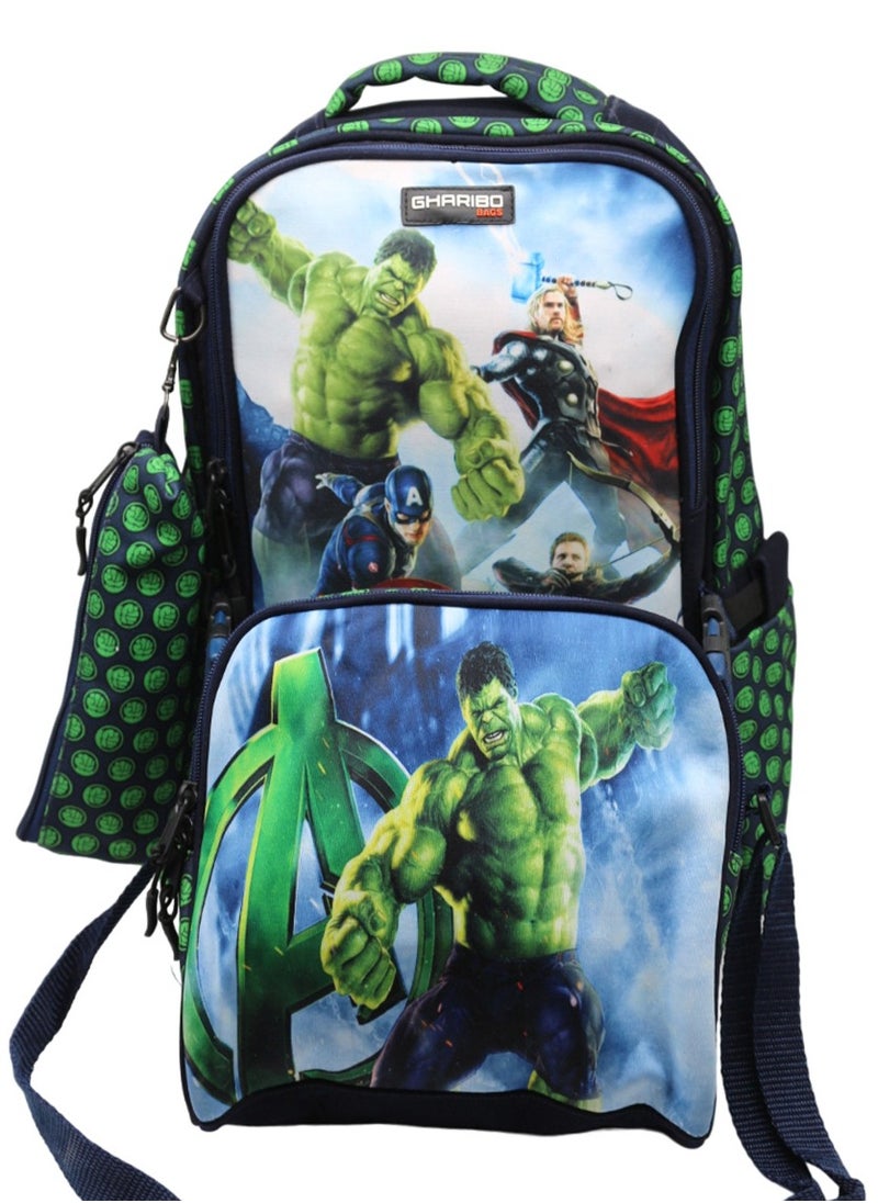 Gharibo Bags School backpack with lunch bag Size 17 model 26 Hulk  - Image 1