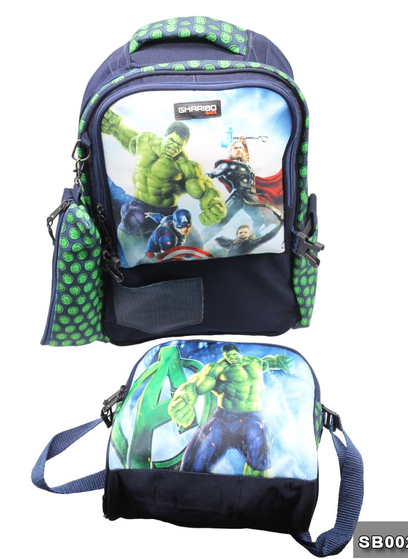 Gharibo Bags School backpack with lunch bag Size 17 model 26 Hulk  - Image 2