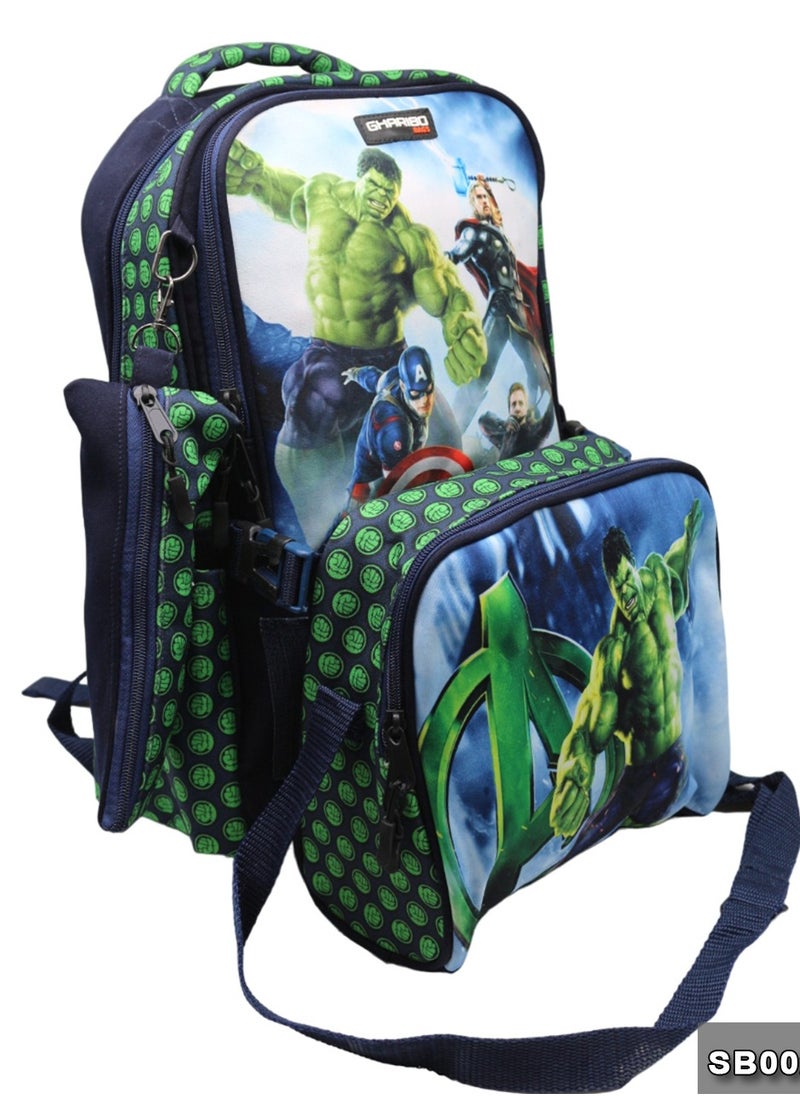 Gharibo Bags School backpack with lunch bag Size 17 model 26 Hulk  - Image 3
