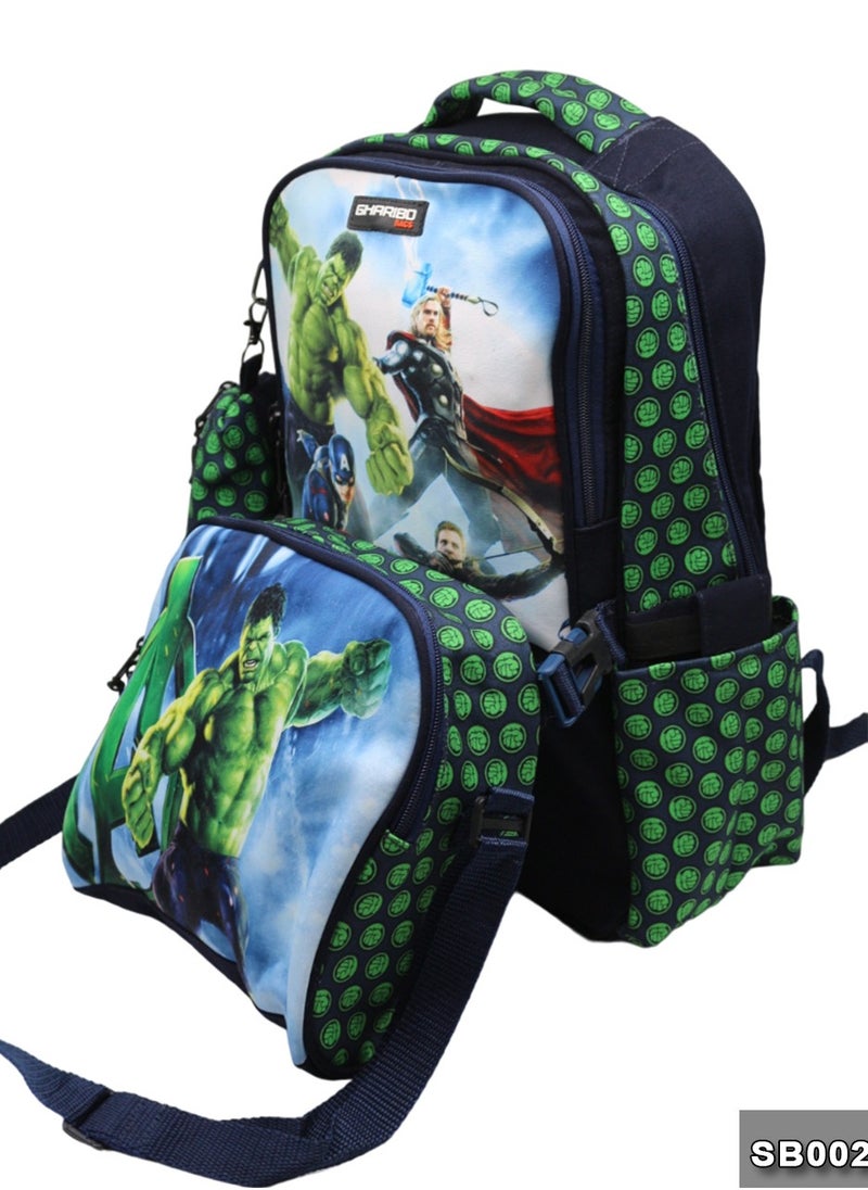 Gharibo Bags School backpack with lunch bag Size 17 model 26 Hulk  - Image 4