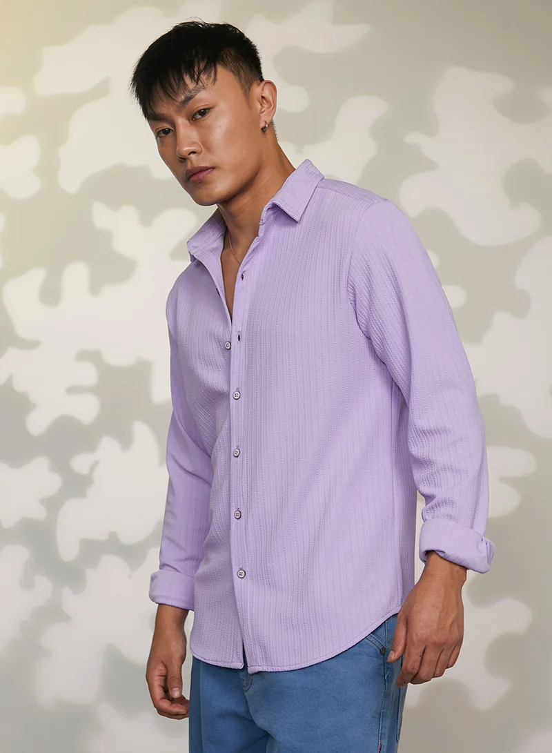كامبوس سوترا Men's Lilac Stripe-Creased Shirt