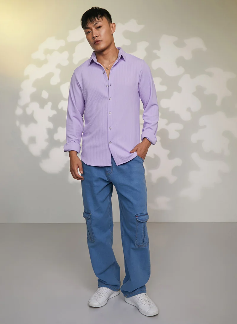 كامبوس سوترا Men's Lilac Stripe-Creased Shirt