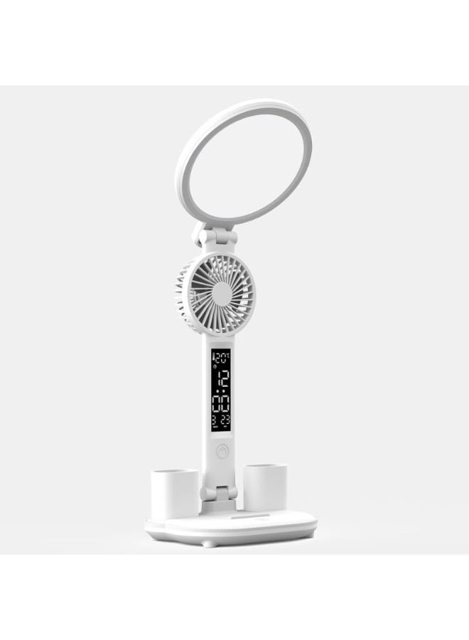 مصباح مكتب LED، مصابيح طاولة LED مع مراوح، العناية بالعين قابلة للطي، التحكم باللمس، شحن USB دائري، 3 درجات حرارة ألوان، قابلة للتعتيم بدون خطوات مع حامل قلم ومروحة - Image 1