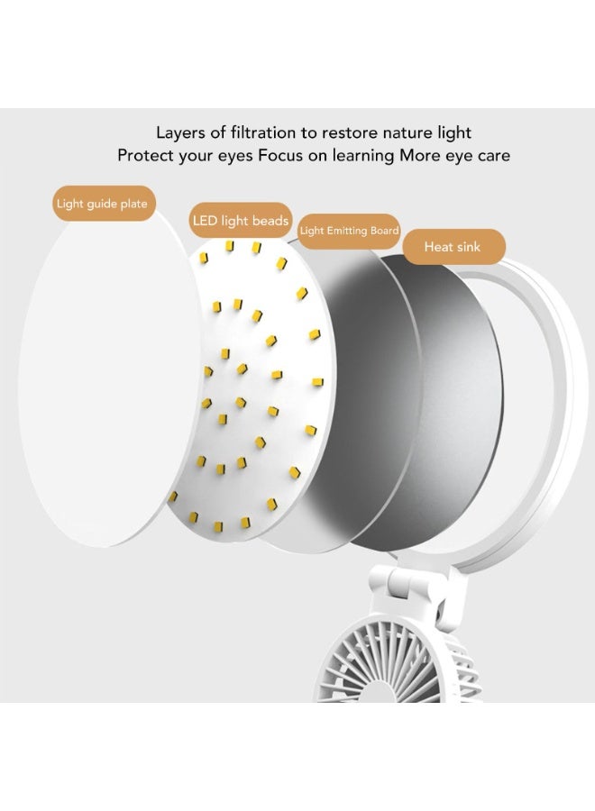 مصباح مكتب LED، مصابيح طاولة LED مع مراوح، العناية بالعين قابلة للطي، التحكم باللمس، شحن USB دائري، 3 درجات حرارة ألوان، قابلة للتعتيم بدون خطوات مع حامل قلم ومروحة - Image 5