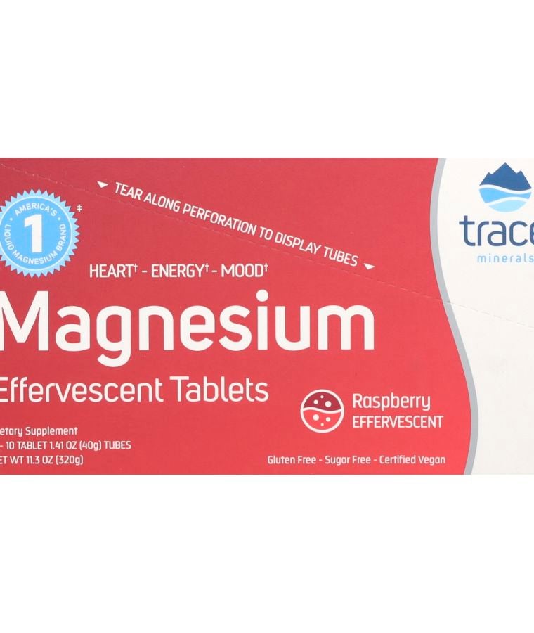 TRACE Magnesium Effervescent Tablets Raspberry 8 Tubes 10 Tablets Each
