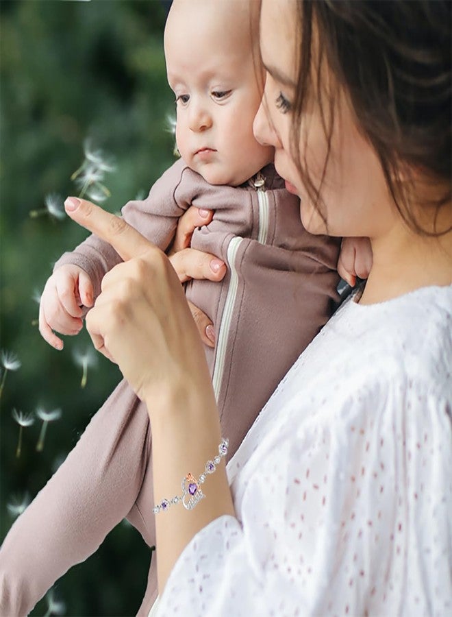 FANCIME Mom Birthstone Bracelet for Women Amethyst Rose Heart Bracelet Mothers Day February Jewelry Gifts for Grandmother Wife, 9 Inches Adjustable - Image 4