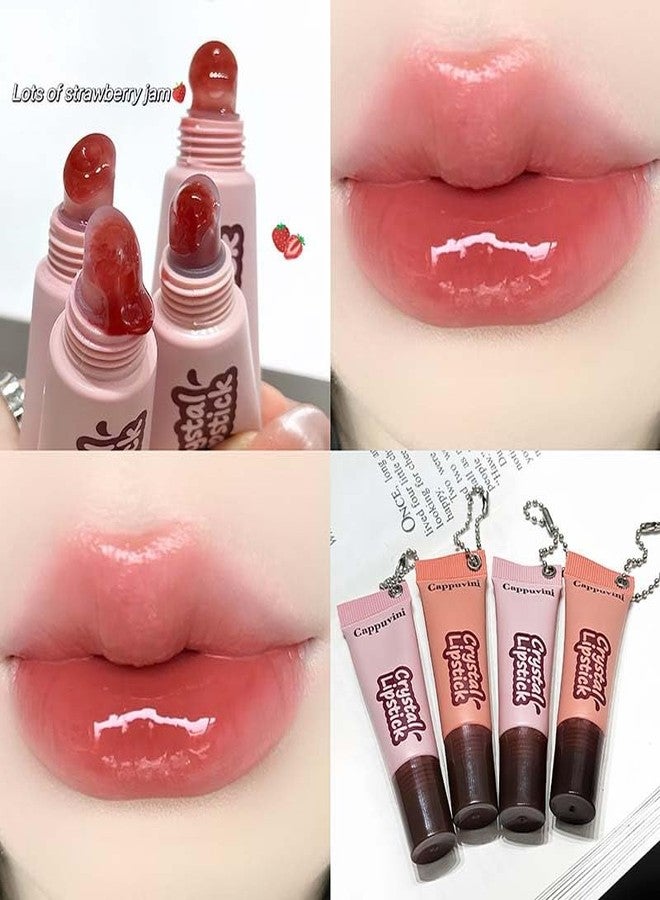 Cappuvini Crystal Lip Glaze | Transparent Jelly Texture | Long Stay with Lip Care Benefits | Adorable Keychain Packaging | Long-Lasting Lip Glaze with Glossy Finish | Light Pink & Purple Shades for Women | Korean Style Makeup for Girls & Teens (01# Strawberry Jam, 8.5g) - Image 4