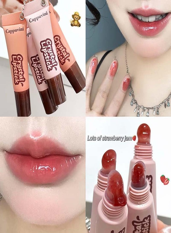 Cappuvini Crystal Lip Glaze | Transparent Jelly Texture | Long Stay with Lip Care Benefits | Adorable Keychain Packaging | Long-Lasting Lip Glaze with Glossy Finish | Light Pink & Purple Shades for Women | Korean Style Makeup for Girls & Teens (01# Strawberry Jam, 8.5g) - Image 3