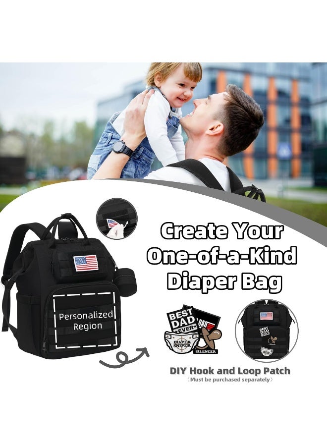 ROSEGIN Diaper Bag Backpack for Dad and Men, Large Travel Baby Bag with Changing Pad, Pacifier Case, Removable Flag Patch - Baby Shower Gifts - Shadow Black - Image 2