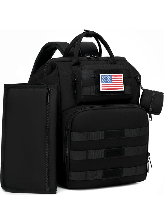ROSEGIN Diaper Bag Backpack for Dad and Men, Large Travel Baby Bag with Changing Pad, Pacifier Case, Removable Flag Patch - Baby Shower Gifts - Shadow Black - Image 1
