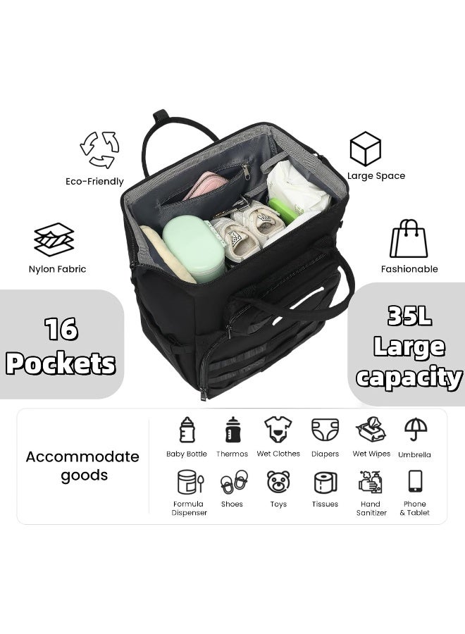 ROSEGIN Diaper Bag Backpack for Dad and Men, Large Travel Baby Bag with Changing Pad, Pacifier Case, Removable Flag Patch - Baby Shower Gifts - Shadow Black - Image 4