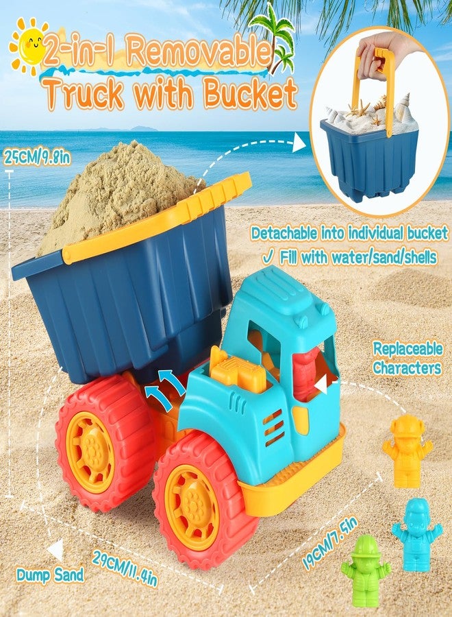 Elovien Beach Sand Toys, Large Dump Truck with Bucket, Sandbox Construction Toy Sand Castle Building Kit with Mesh Bag, Sand Molds, Shovels, Worker Figures, Kids Toddlers Summer Outdoor Travel Toys - Image 2