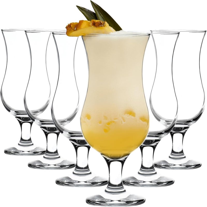 BRUSHFINCH Glass Hurricane Pina Colada Cocktail Mocktail Glasses Stemware Glasses for Drinks Beers Cold Drinks Juices Gifting Shakes Water MultiUse Home Pack of 6 - Image 1