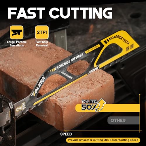 TOLESA Demolition Masonry Reciprocating Saw Blades 12-Inch, Carbide Blades for Cutting Aerated Concrete and Hollow Brick, 1 Pack - Image 3