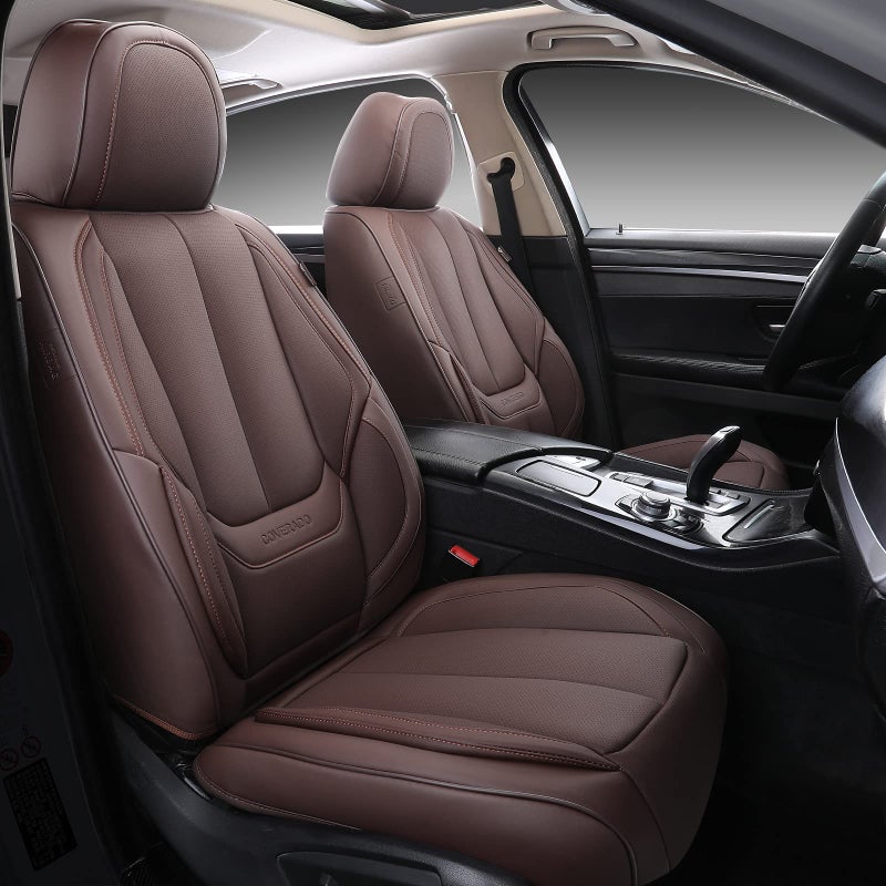 Coverado Seat Covers Car Seat Covers Front Seats Car Seat Cover Car Seat Protector Waterproof Car Seat Cushion Nappa Leather Brwon Seat Covers Carseat Cover Universal Fit for Most Cars