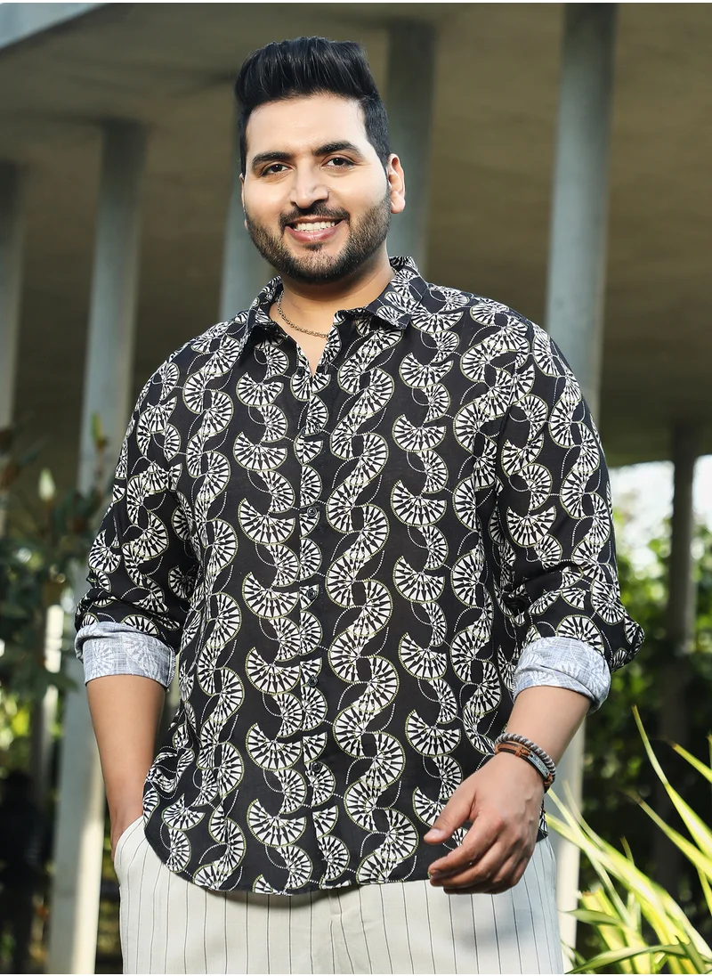 Instafab Plus Instafab Plus Men's Black & White Vortexa Regular Shirt For Casual Wear | Spread Collar | Long Cuffed Sleeves | Button Closure | Plus Size Shirt Crafted With Comfort Fit For Everyday Wear