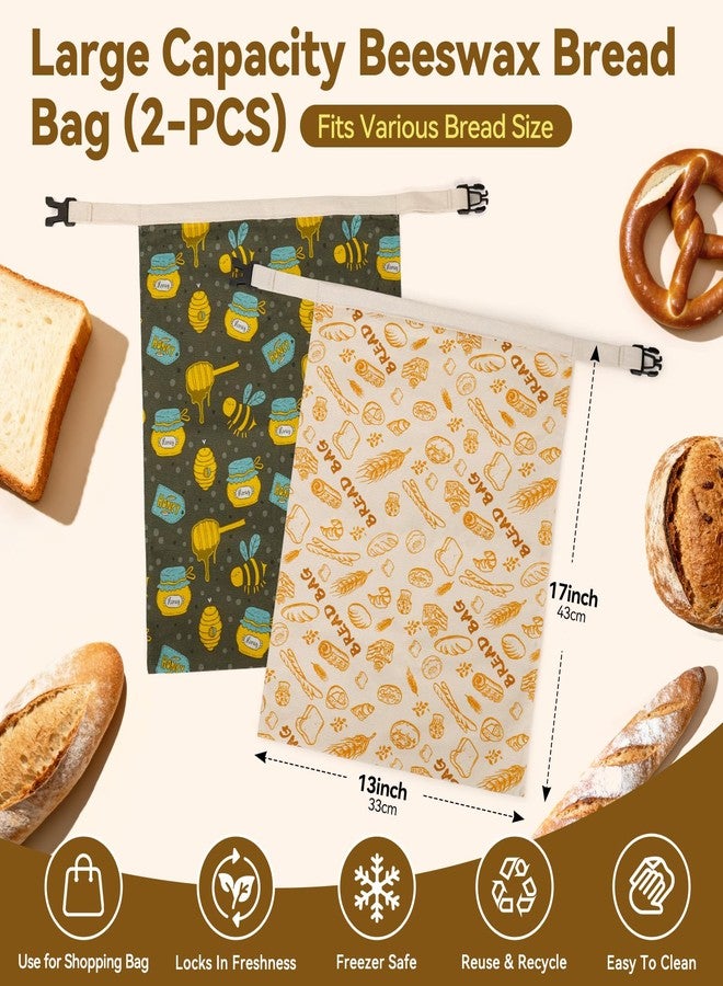 HAPYHOOM 2 Pack Beeswax Bread Bags for Sourdough Homemade Bread, Reusable Natural Organic Linen, Food Storage Cloth Bag, Large Capacity Portable, Freezer-Friendly, Freshness Preservation - Image 3