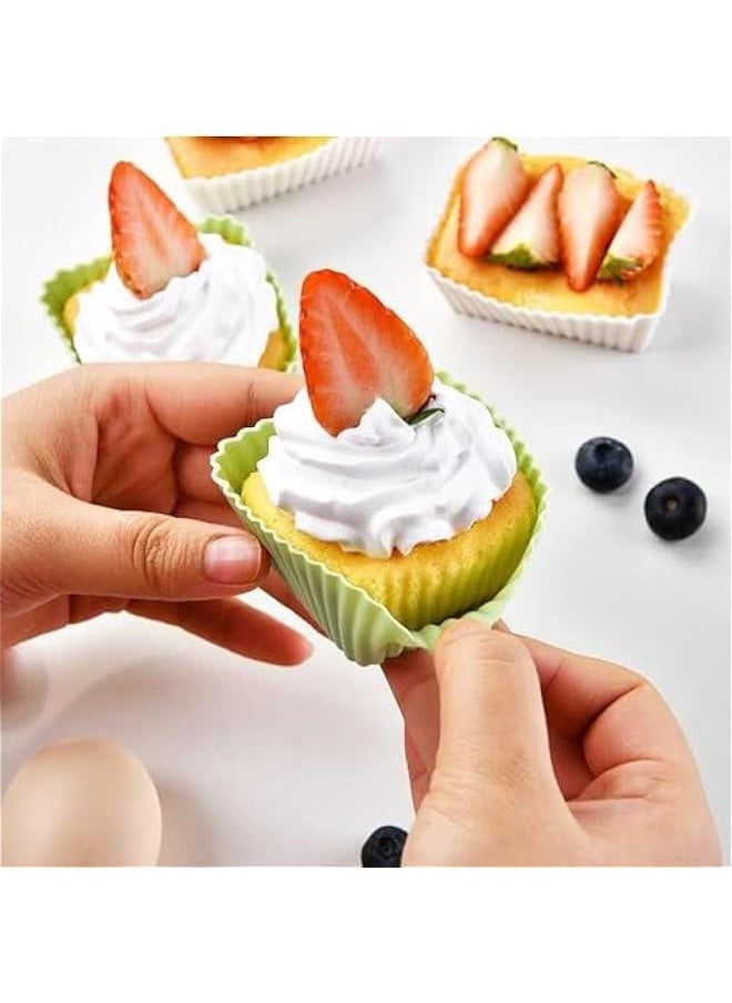 BWSJ - 12  Silic Baking Cu Reusable Silic Cupcake Baking Cu Nonstick Muffin Liners 3 Shapes Standard Cake Molds Sets Lunch Box Bento Dividers for Kids - Image 1