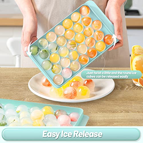 VEHHE Ice Cube Tray,3 Pack Round Ice Cube Mold for Freezer with Lid,1.2IN*99PCS Circle Ice Ball Maker Mold, BPA Free Sphere Ice Cube Mold for Cocktail Whiskey Tea Coffee(Blue) - Image 5