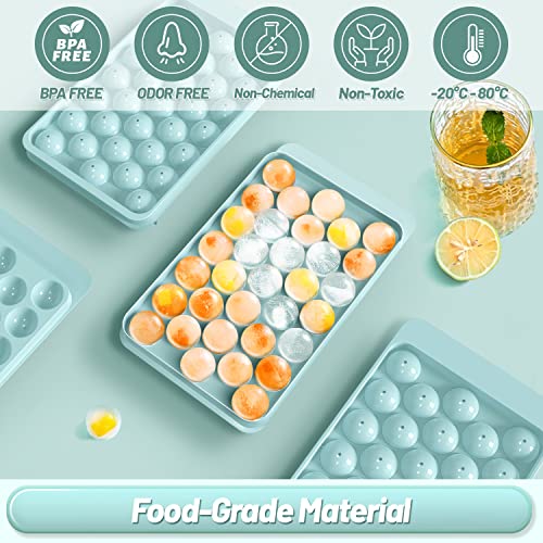 VEHHE Ice Cube Tray,3 Pack Round Ice Cube Mold for Freezer with Lid,1.2IN*99PCS Circle Ice Ball Maker Mold, BPA Free Sphere Ice Cube Mold for Cocktail Whiskey Tea Coffee(Blue) - Image 2
