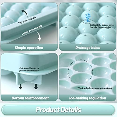 VEHHE Ice Cube Tray,3 Pack Round Ice Cube Mold for Freezer with Lid,1.2IN*99PCS Circle Ice Ball Maker Mold, BPA Free Sphere Ice Cube Mold for Cocktail Whiskey Tea Coffee(Blue) - Image 3