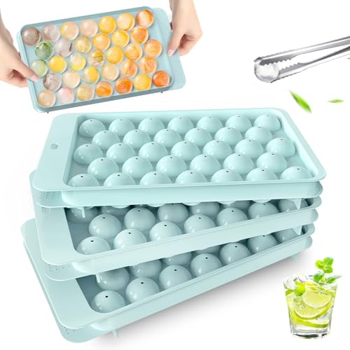 VEHHE Ice Cube Tray,3 Pack Round Ice Cube Mold for Freezer with Lid,1.2IN*99PCS Circle Ice Ball Maker Mold, BPA Free Sphere Ice Cube Mold for Cocktail Whiskey Tea Coffee(Blue) - Image 1