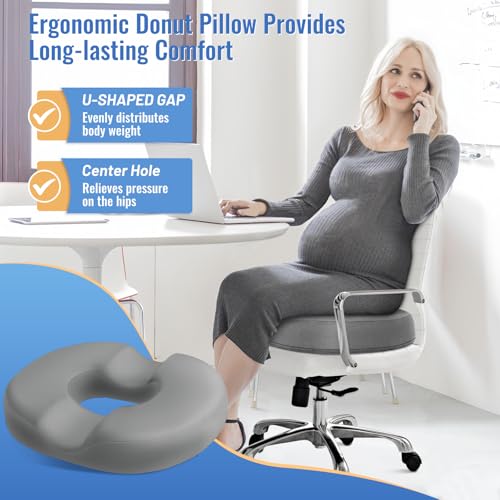CloudBliss Donut Pillow Seat Cushion Chair Pad for Tailbone Pain Relief and Hemorrhoids, Memory Foam Seat Chair Cushion for Men and Women for Home & Office, (Light Grey) - Image 3
