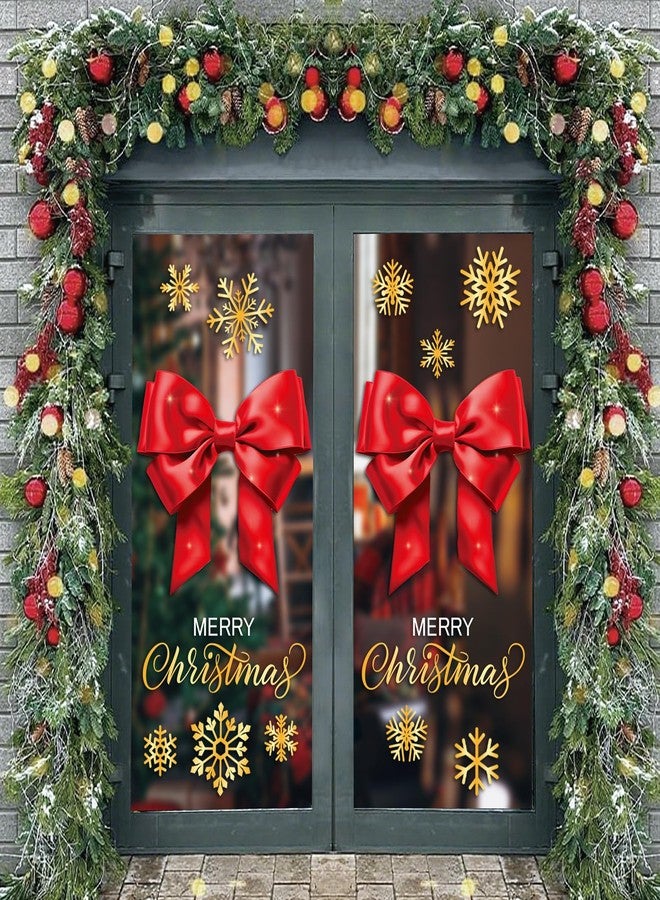 Whaline 6 Sheets Christmas Window Clings Window Decal Large Xmas Red Bow Gold Snowflake Reusable Anti-Collision Windows Decor for Winter Home School Office Party Supplies - Image 1