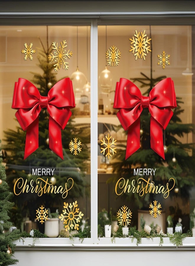 Whaline 6 Sheets Christmas Window Clings Window Decal Large Xmas Red Bow Gold Snowflake Reusable Anti-Collision Windows Decor for Winter Home School Office Party Supplies - Image 3