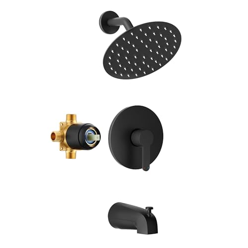 HoliSpa Tub Shower Faucet, Matte Black Shower Faucet Set with 8-Inch All-Metal Rainfall Showerhead and Bathtub Spout, Single-Handle Tub Shower-Trim Kit Included Valve, Matte Black - Image 1
