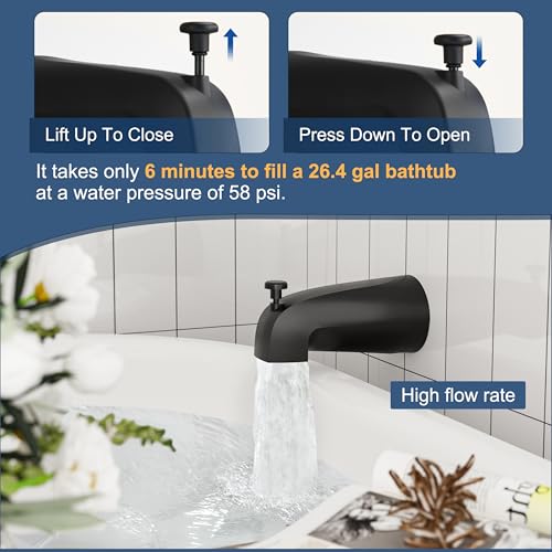 HoliSpa Tub Shower Faucet, Matte Black Shower Faucet Set with 8-Inch All-Metal Rainfall Showerhead and Bathtub Spout, Single-Handle Tub Shower-Trim Kit Included Valve, Matte Black - Image 5