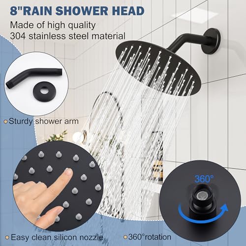 HoliSpa Tub Shower Faucet, Matte Black Shower Faucet Set with 8-Inch All-Metal Rainfall Showerhead and Bathtub Spout, Single-Handle Tub Shower-Trim Kit Included Valve, Matte Black - Image 4
