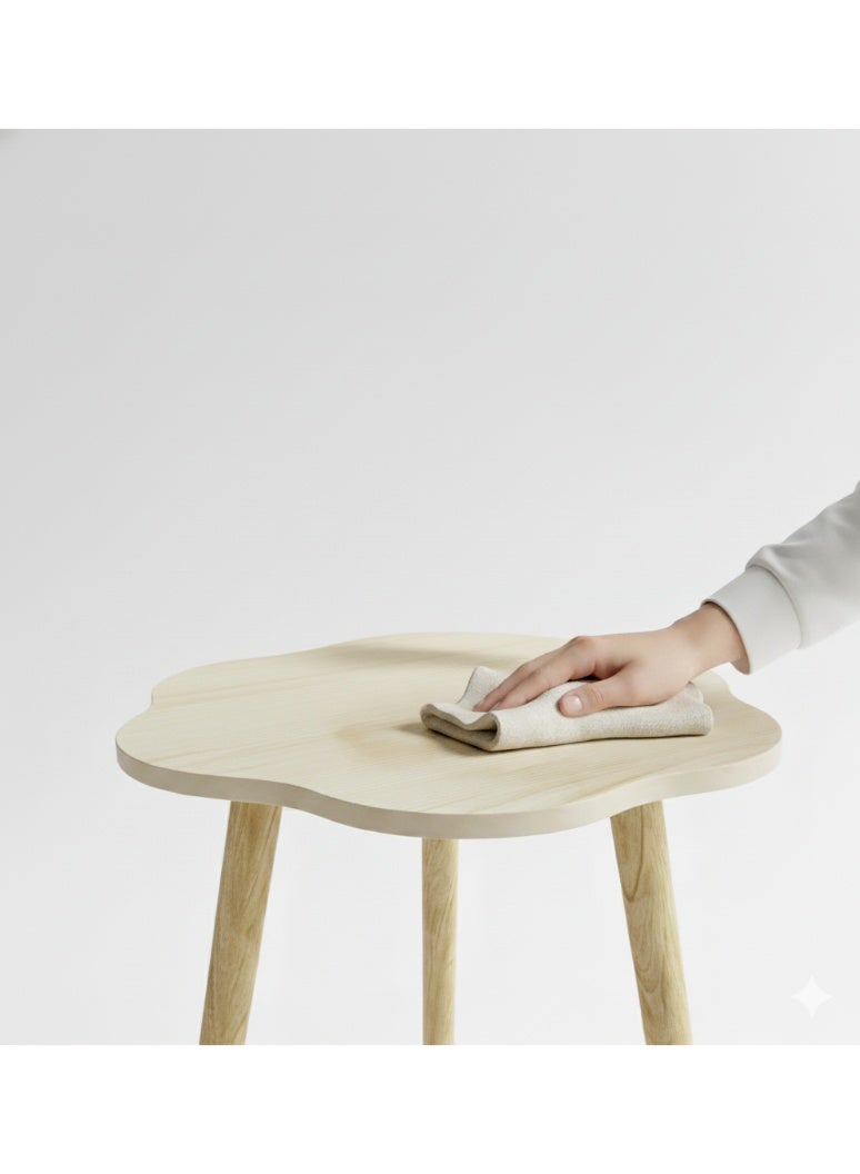 واو طاولة جانبية على شكل سحابة واو - طاولة جانبية وطاولة قهوة أنيقة من الخشب الصلب لغرفة المعيشة، وغرفة النوم، وغرفة الأطفال، والمساحات الصغيرة (بيج/أبيض) - Image 4