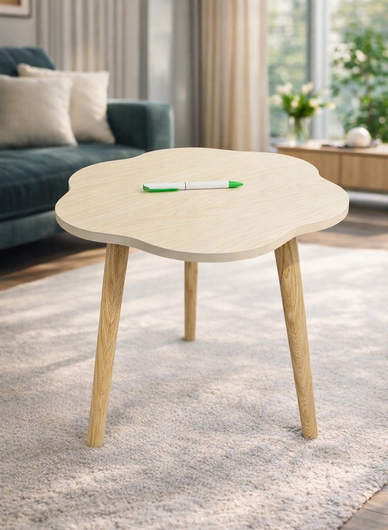 واو طاولة جانبية على شكل سحابة واو - طاولة جانبية وطاولة قهوة أنيقة من الخشب الصلب لغرفة المعيشة، وغرفة النوم، وغرفة الأطفال، والمساحات الصغيرة (بيج/أبيض) - Image 1