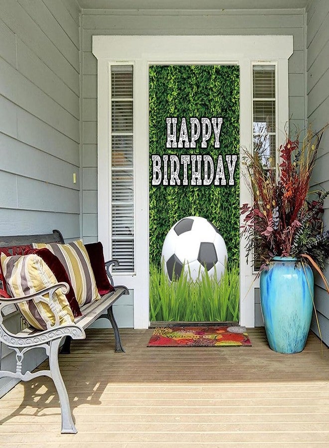 Fanghui Happy Birthday Themed Party Banner Polyester 72.8 x 35.4in Football Pitch Door Cover Green Grass Land Baby Shower Boys Kids Birthday Party Lobby Banner - Image 2