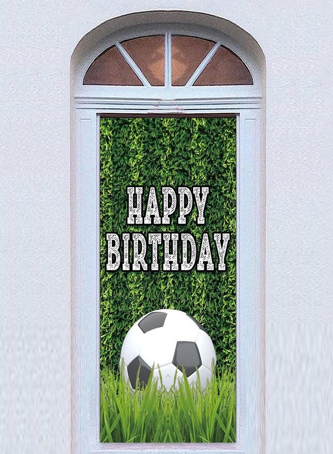 Fanghui Happy Birthday Themed Party Banner Polyester 72.8 x 35.4in Football Pitch Door Cover Green Grass Land Baby Shower Boys Kids Birthday Party Lobby Banner - Image 4