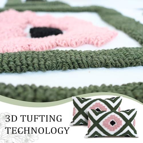 QoBexim Boho Accent Lumbar Pillow Covers 12x20 - Tufted Abstract Modern Throw Pillow Covers, Farmhouse Decorative Pillowcase for Couch, Sofa, Bed, Living Room -Green Pink Black Geometric - Image 3