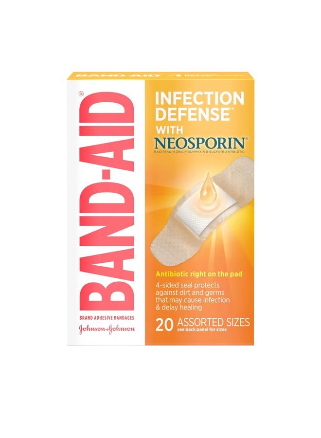 Band-Aid Brand Bandages with Neosporin Antibiotic Ointment, Assorted Sizes, 20 ct - Image 1