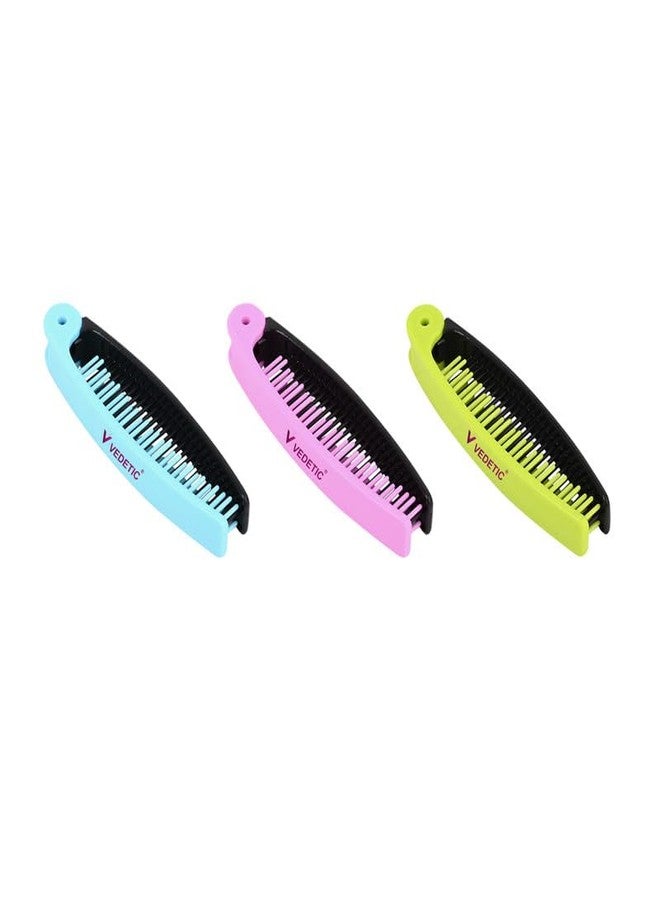 VEDETIC® - Portable Folding Double Headed Comb Anti-Static Massage Plastic Hair Brush/Rectangular Shape Folding Hair Comb - Pack of 6 (Blue, Pink, & Green)