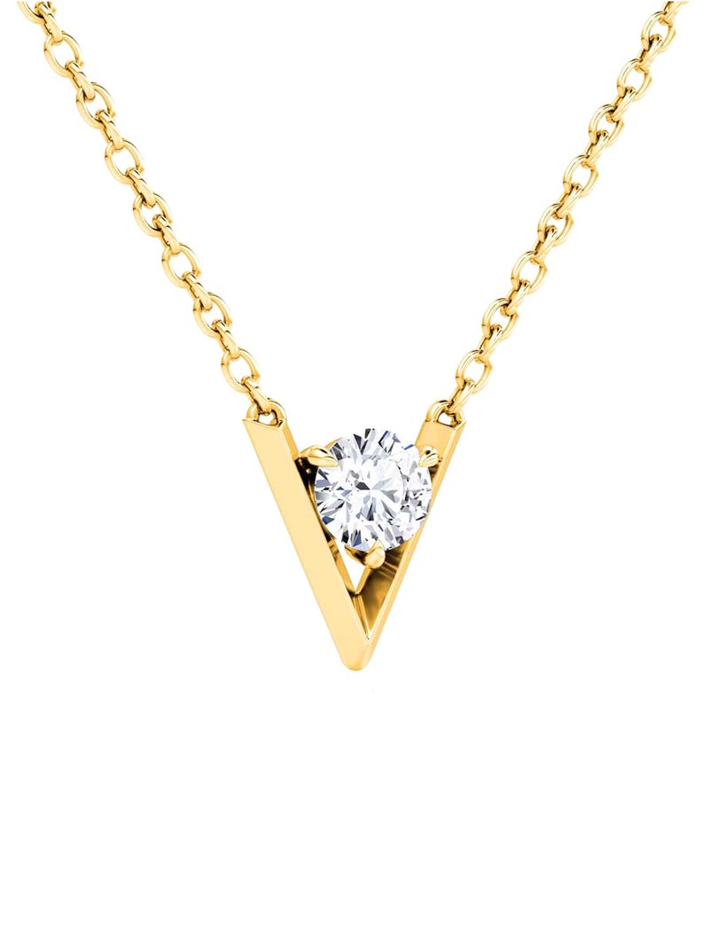 MINUTIAE 14K Gold Plated Single Diamond Pendant Necklace/Solitare Pendant/Austrian Cubic Zirconia Pendant For Women And Girls With Extendable Chain (Gold) - Image 1