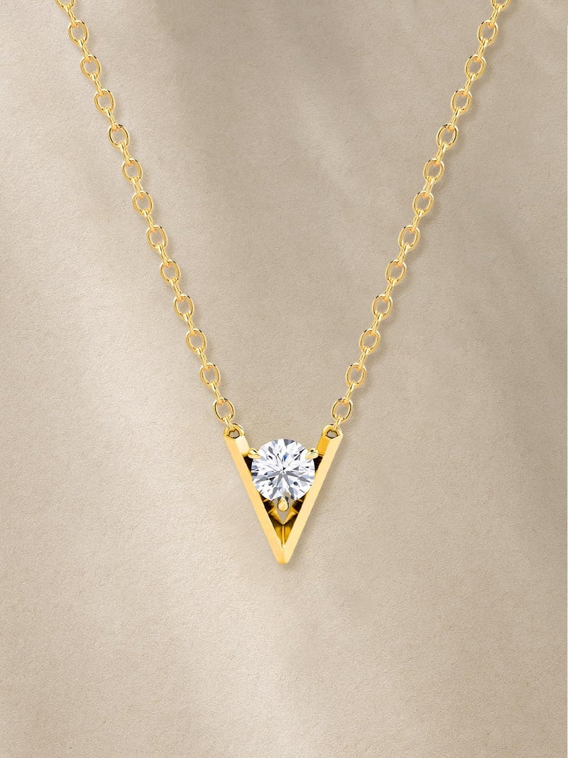 MINUTIAE 14K Gold Plated Single Diamond Pendant Necklace/Solitare Pendant/Austrian Cubic Zirconia Pendant For Women And Girls With Extendable Chain (Gold) - Image 5