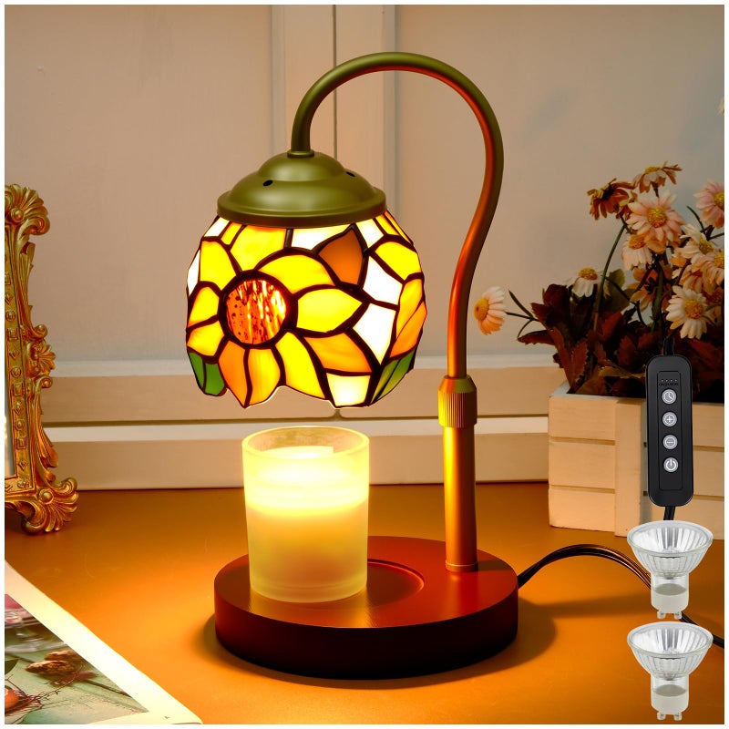LIBOZMKO Candle Warmer Lamp - Electric Candle Lamps Timer Dimmer, Sunflower Tiffany Style Stained Glass Candle Warming Lamp Compatible with Jar Candles Valentine Birthday Gifts for Mom Friend Wax Melt Warmer - Image 1
