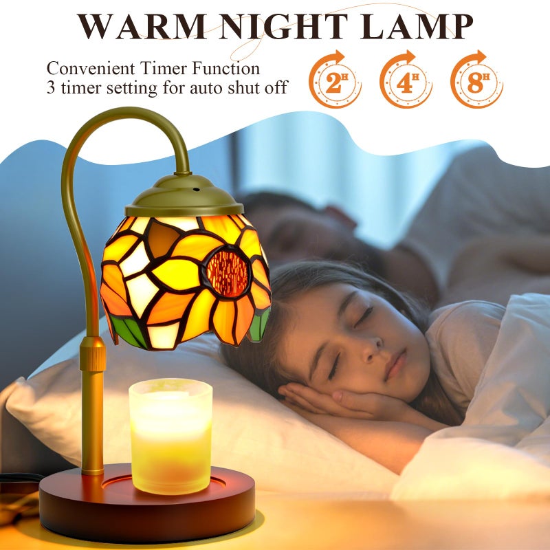 LIBOZMKO Candle Warmer Lamp - Electric Candle Lamps Timer Dimmer, Sunflower Tiffany Style Stained Glass Candle Warming Lamp Compatible with Jar Candles Valentine Birthday Gifts for Mom Friend Wax Melt Warmer - Image 2