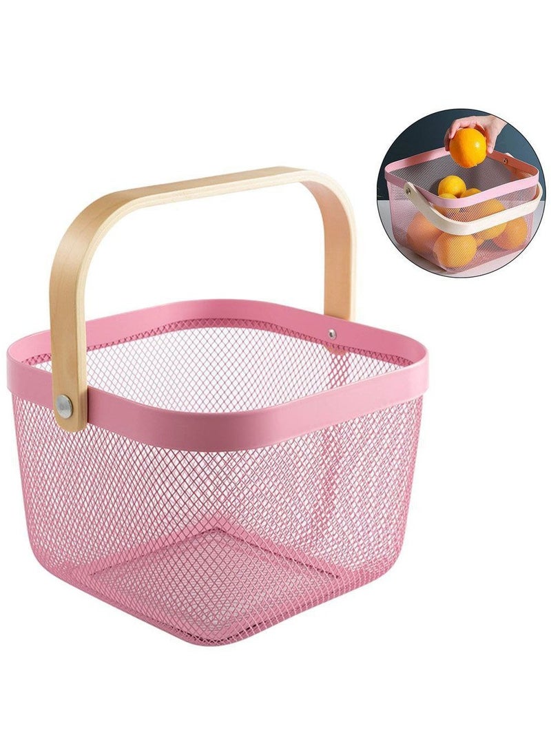 Generic - A metal basket with a wooden handle that can be used as a living basket and is suitable for fruit - Image 1